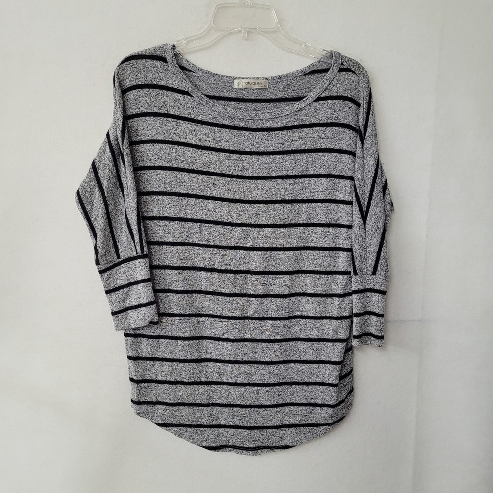 Natural Life Striped Tunic Top Women's Small Gray‎ Black 3/4 Sleeve